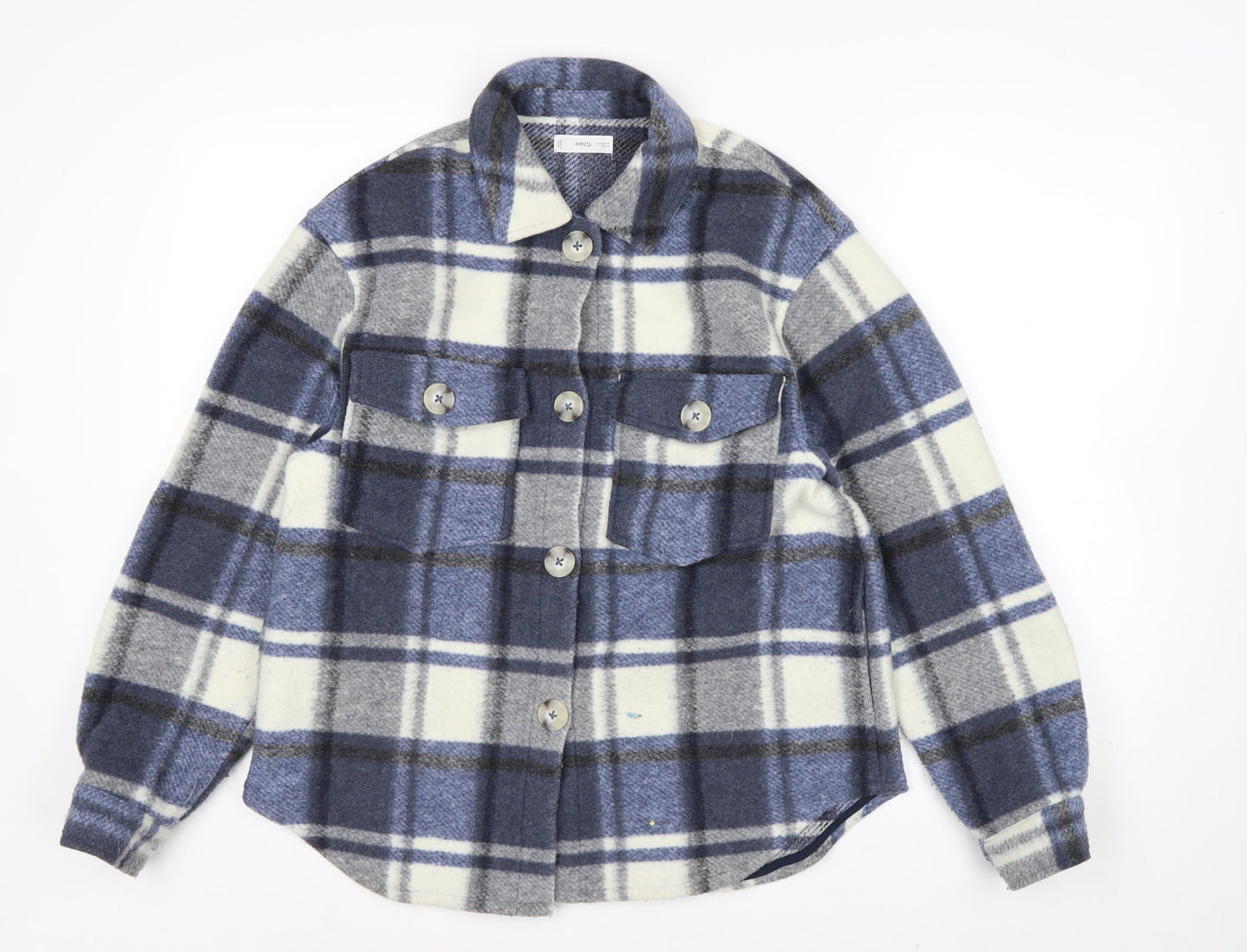 MNG Men's Blue Checked Flannel Shirt Jacket Size M