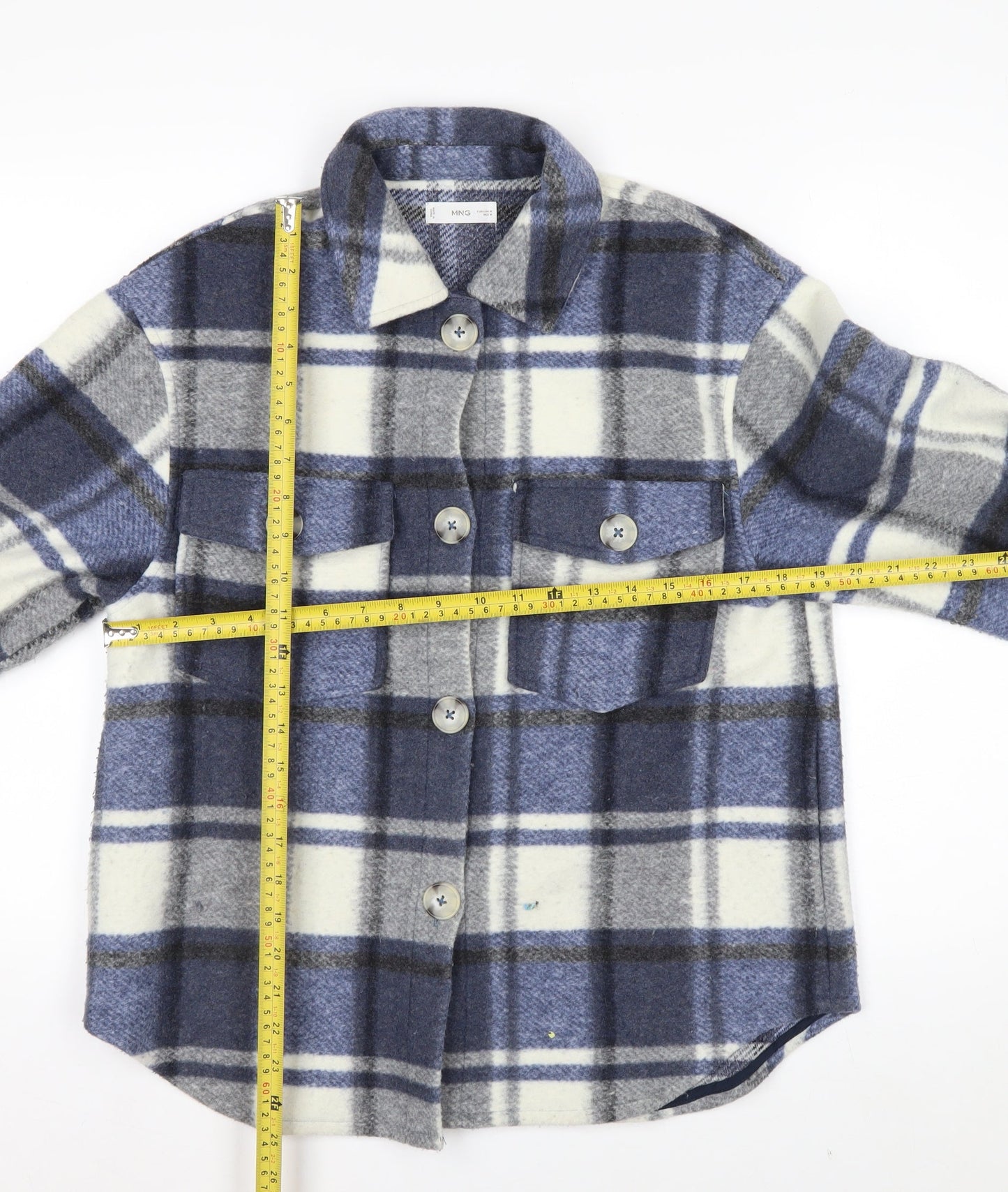MNG Men's Blue Checked Flannel Shirt Jacket Size M