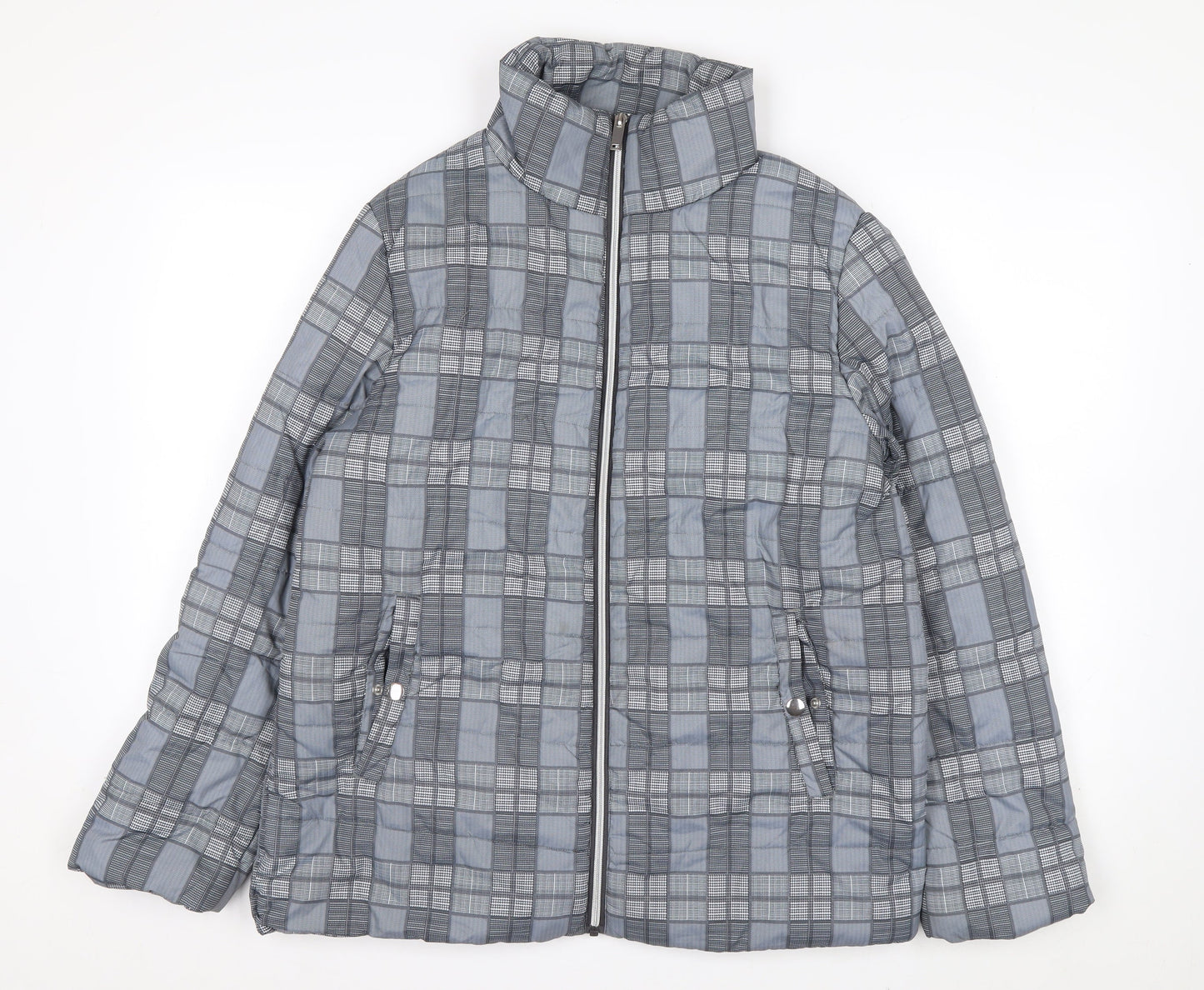 Tu Woman Grey Check Puffer Jacket Size 12 Regular Fit Mid-Length