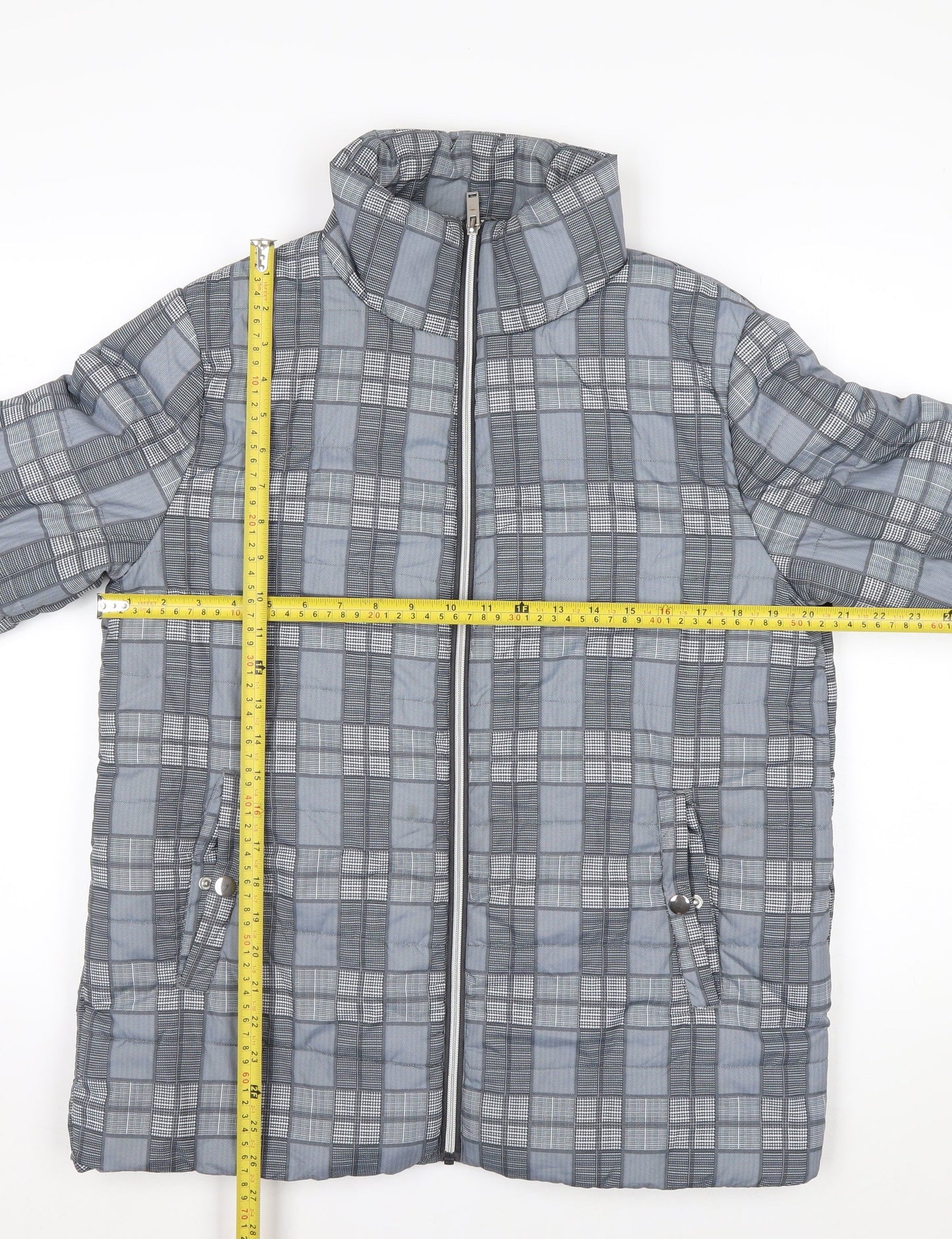 Tu Woman Grey Check Puffer Jacket Size 12 Regular Fit Mid-Length