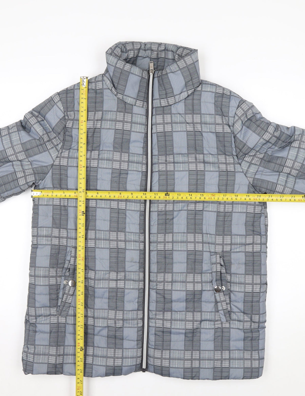 Tu Woman Grey Check Puffer Jacket Size 12 Regular Fit Mid-Length