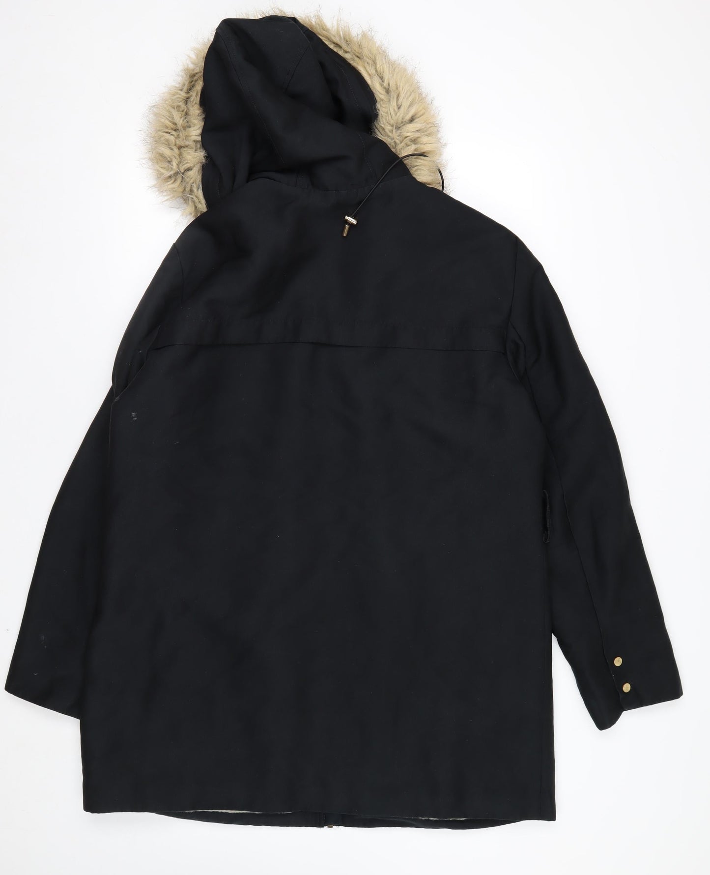 Mango Women’s Black Faux Fur Trim Parka Coat Size 16