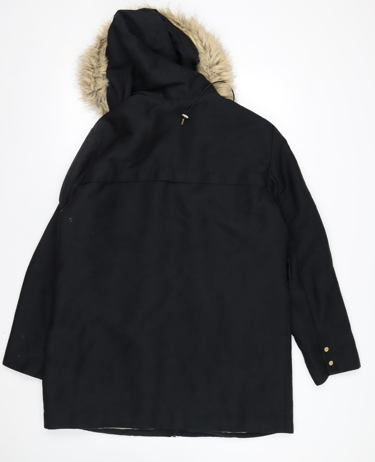Mango Women’s Black Faux Fur Trim Parka Coat Size 16