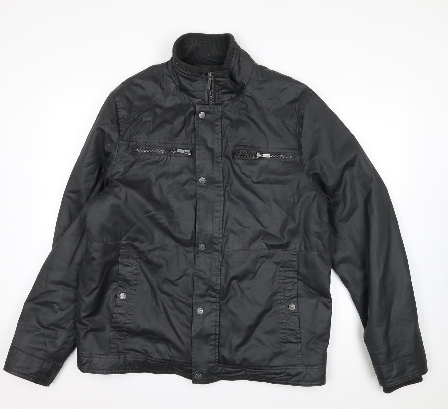 F&F Men's Black Biker Zip Jacket L Regular Water Resistant