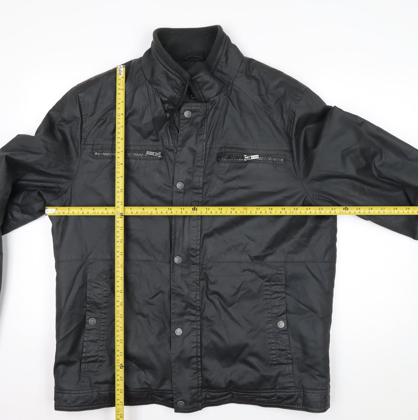 F&F Men's Black Biker Zip Jacket L Regular Water Resistant