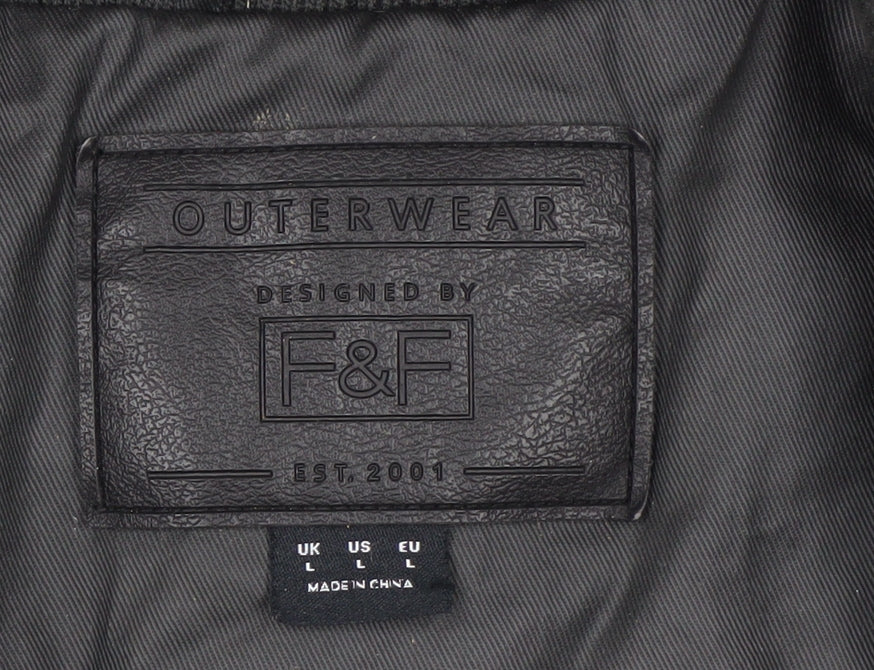 F&F Men's Black Biker Zip Jacket L Regular Water Resistant