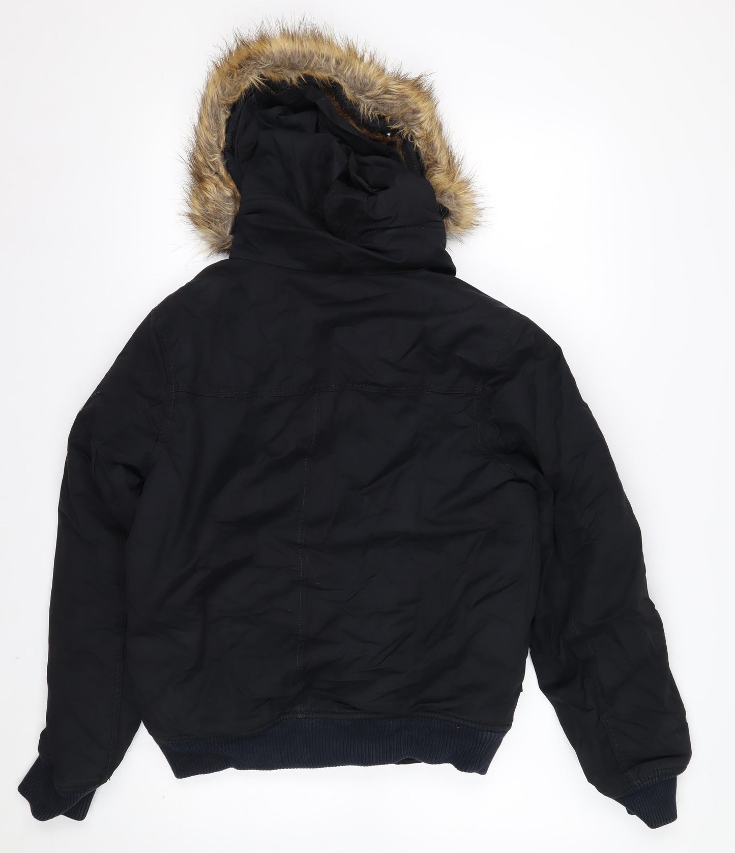 Next Men's Black XS Puffer Jacket with Faux Fur Hood Winter Coat