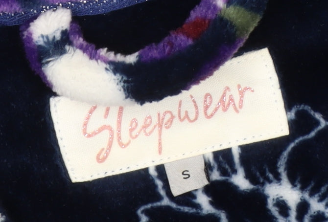 Sleepwear Womens Blue Floral Velour Hooded Robe Size S