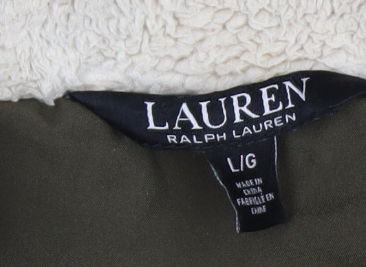 Ralph Lauren Women's Green Parka Coat Size L Hooded Long Winter Jacket