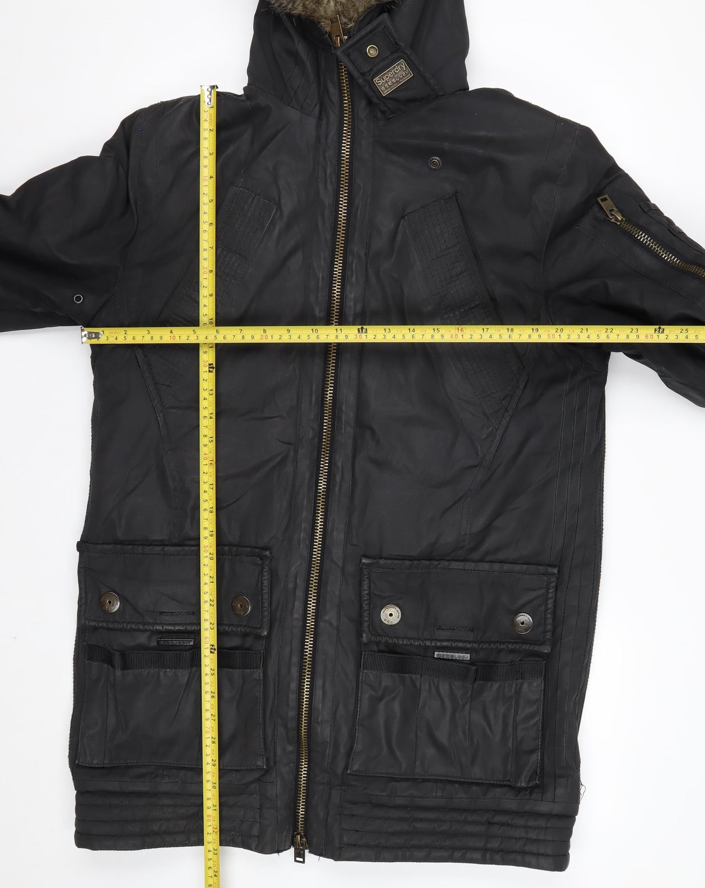 Superdry Men’s Black XL Waxed Cotton Hooded Parka Jacket