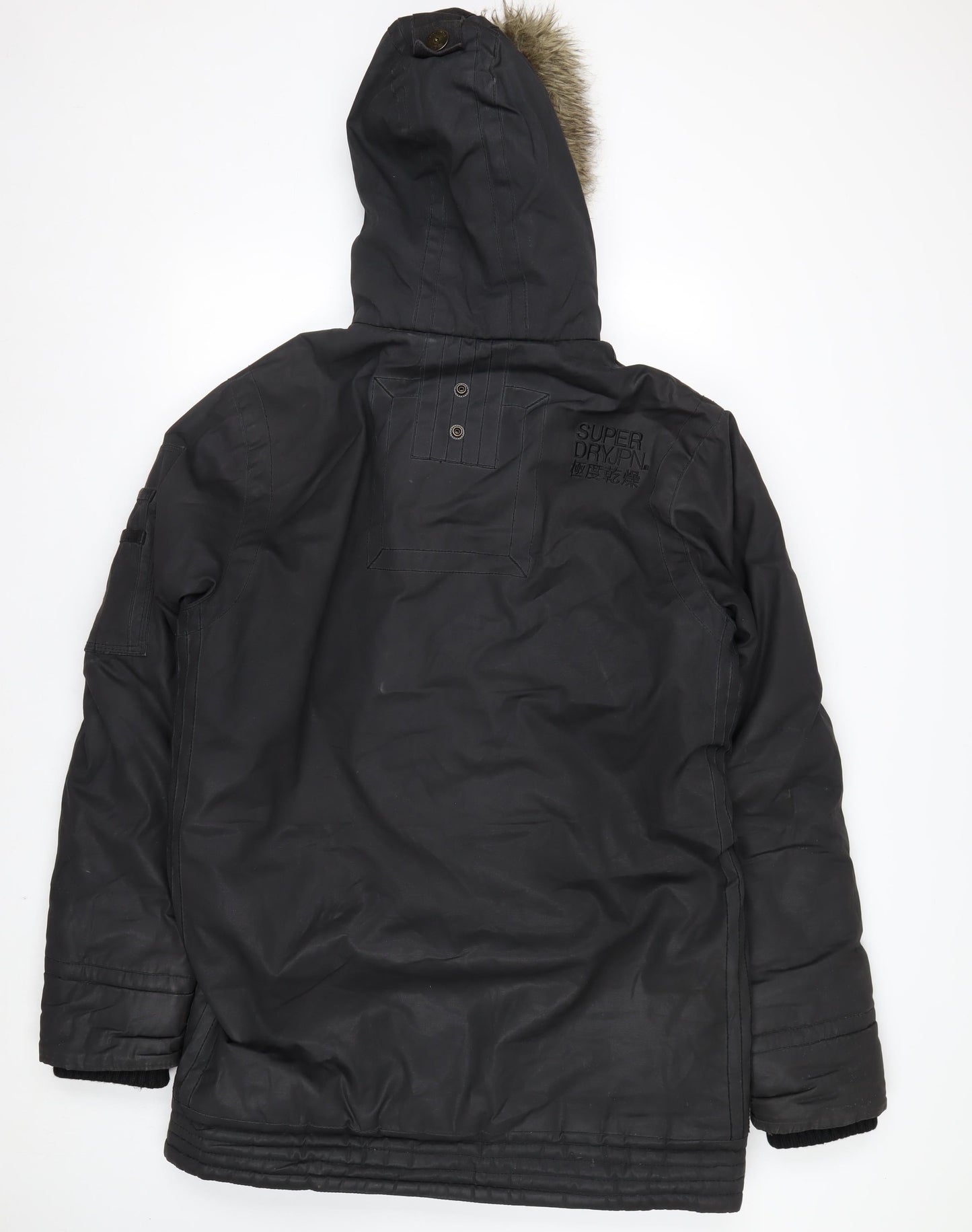 Superdry Men’s Black XL Waxed Cotton Hooded Parka Jacket