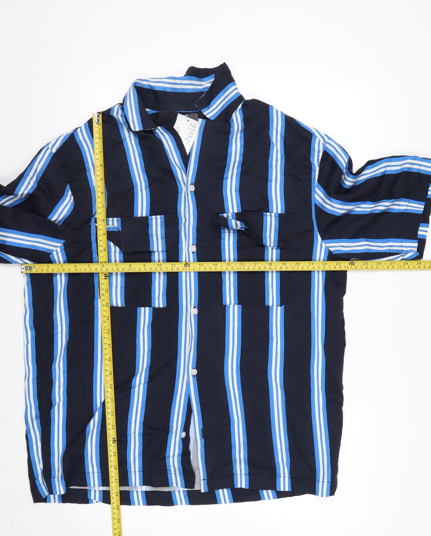 H&M Men’s Navy Blue Striped Lyocell Button-Up Shirt L