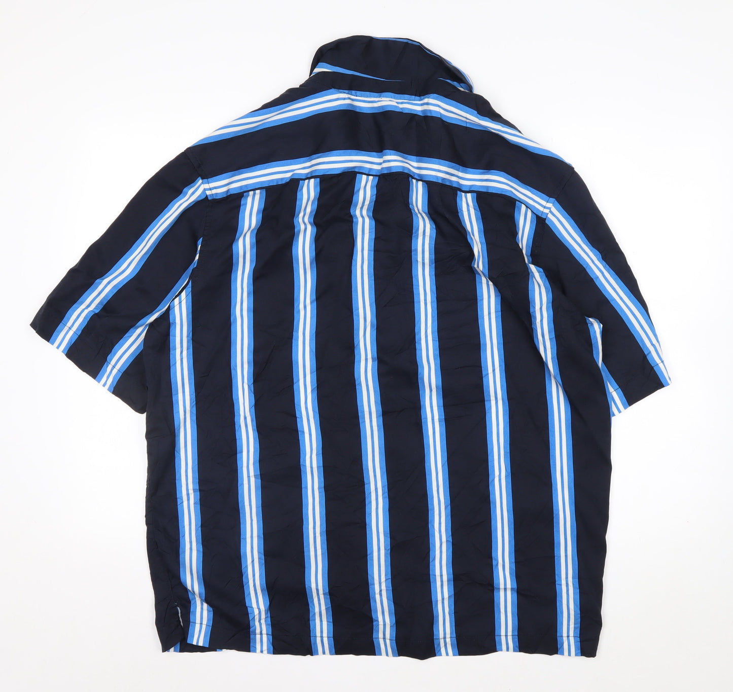 H&M Men’s Navy Blue Striped Lyocell Button-Up Shirt L