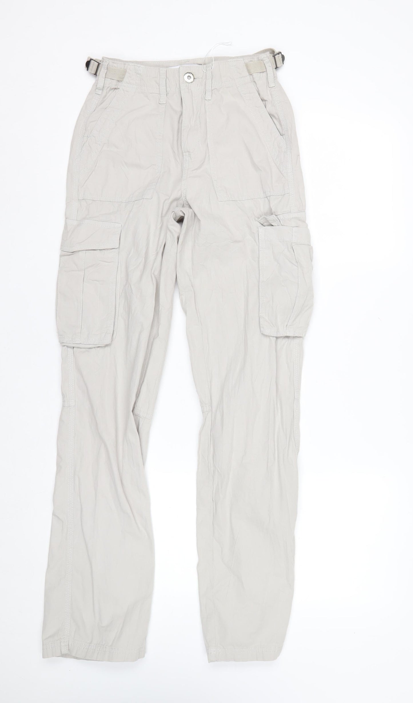 Bershka Women's Beige Cargo Trousers Size 4 Cotton Utility Pants