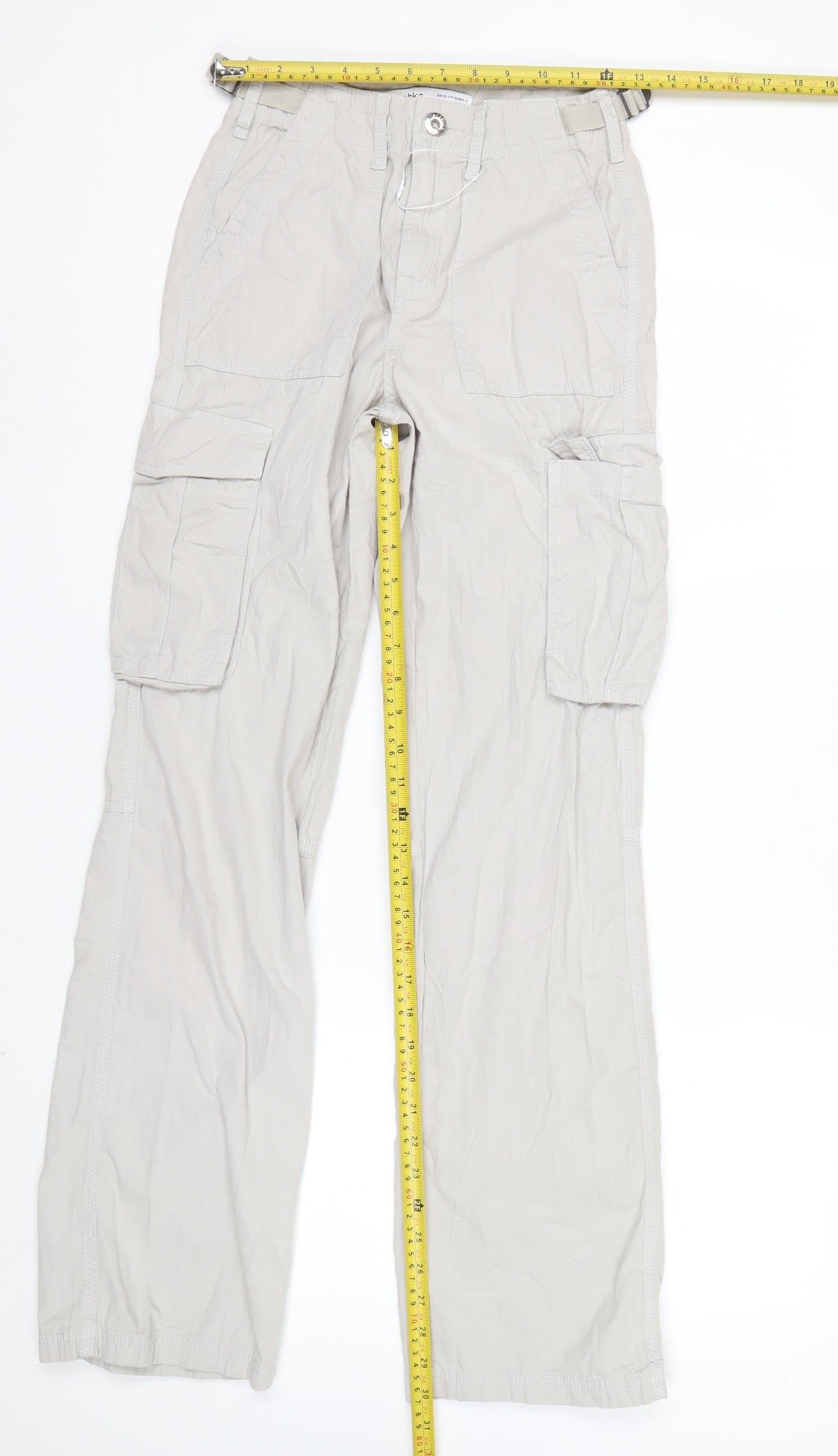 Bershka Women's Beige Cargo Trousers Size 4 Cotton Utility Pants