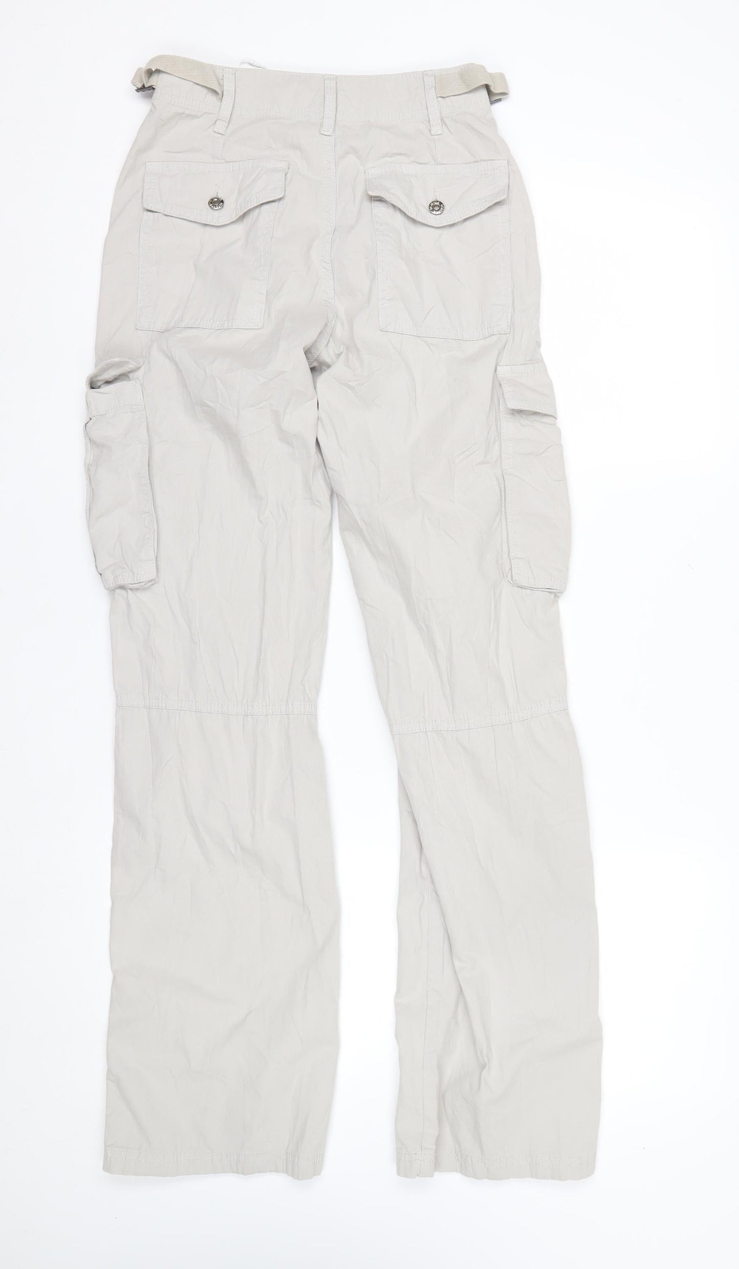 Bershka Women's Beige Cargo Trousers Size 4 Cotton Utility Pants