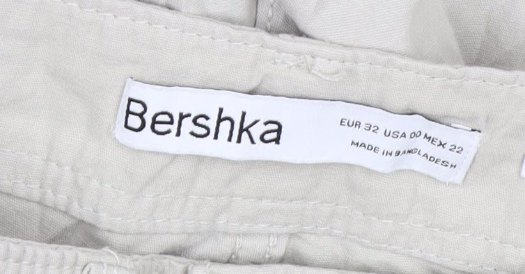 Bershka Women's Beige Cargo Trousers Size 4 Cotton Utility Pants
