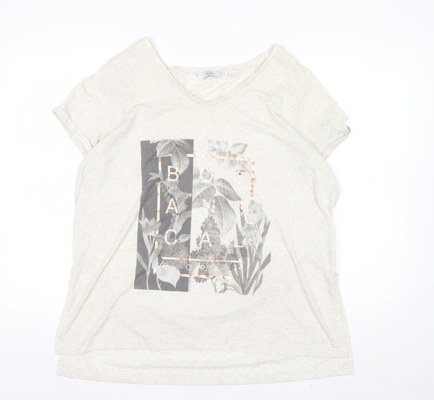 Next Women’s Beige Floral Botanical V-Neck T-Shirt Size 18