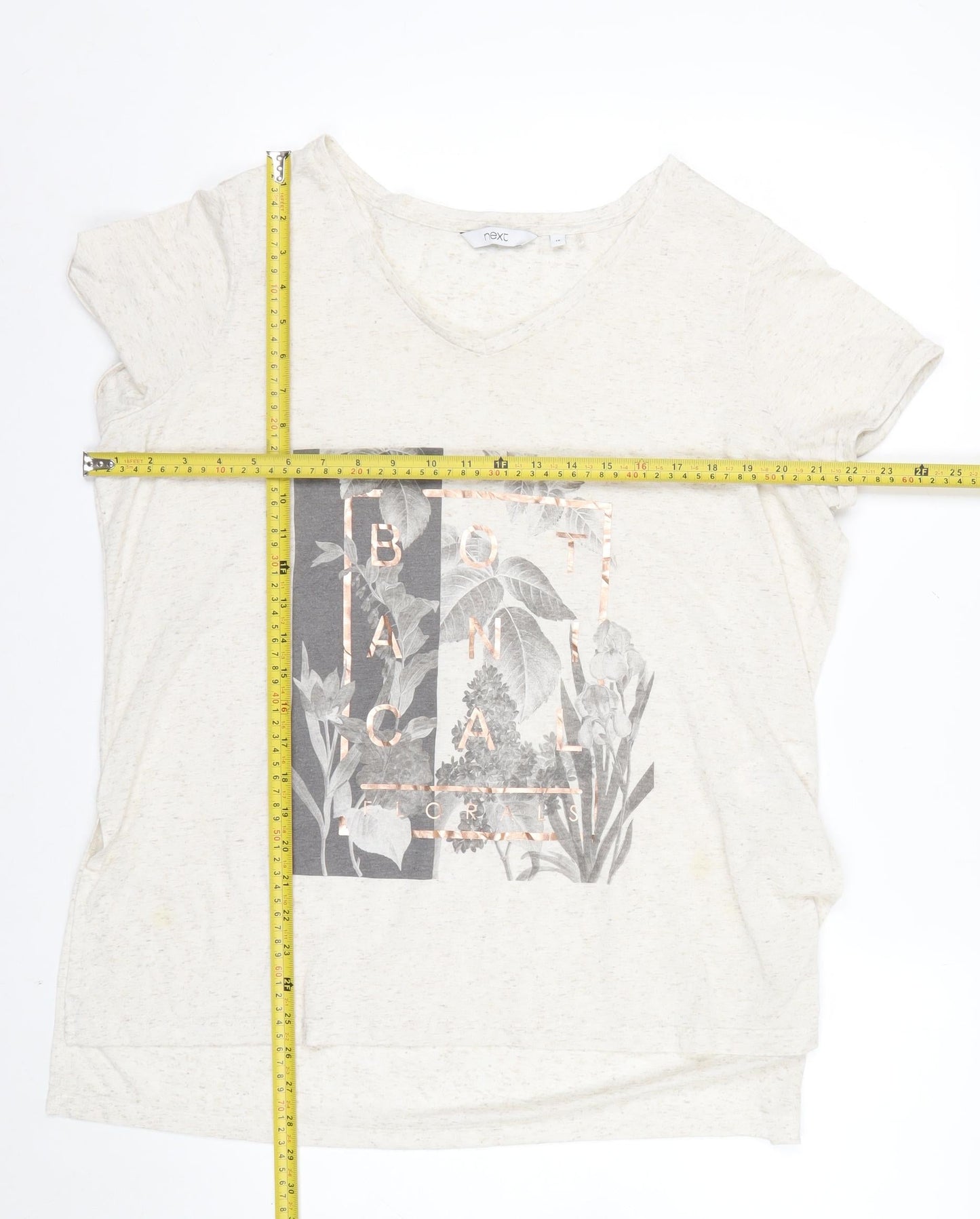 Next Women’s Beige Floral Botanical V-Neck T-Shirt Size 18