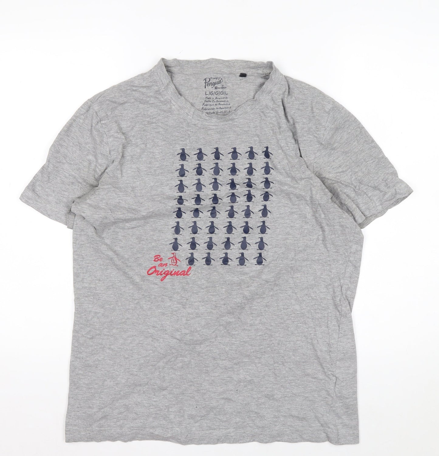 Original Penguin Men's Grey L Graphic Penguin Print Cotton T-Shirt