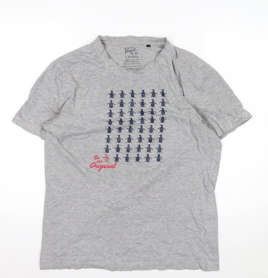 Original Penguin Men's Grey L Graphic Penguin Print Cotton T-Shirt