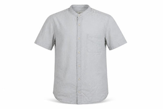 River Island Men's Grey Polka Dot Short Sleeve Band Collar Cotton Shirt S