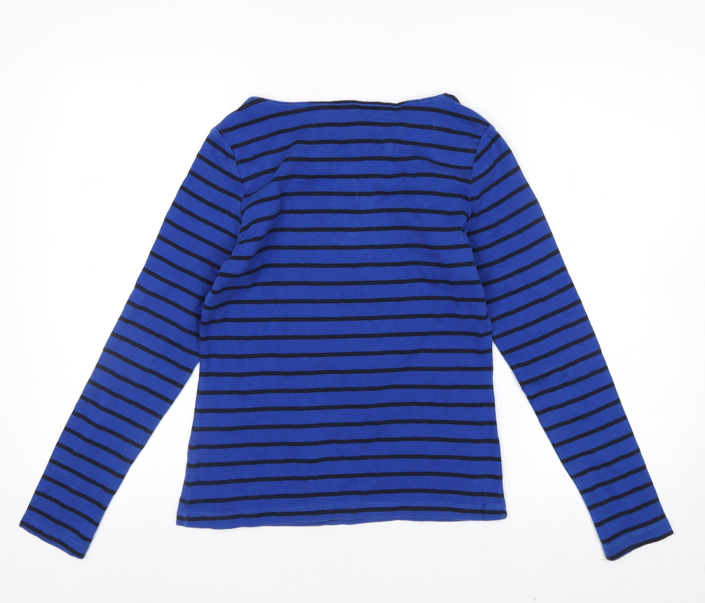 John Lewis Women Blue Striped Cotton Long Sleeve Boat Neck Top Size 10