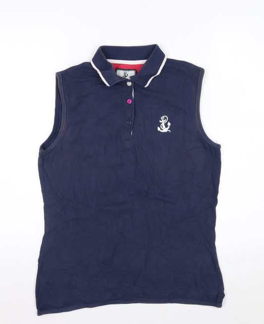 Hazy Blue Women's Navy Sleeveless Cotton Polo Shirt Size 12