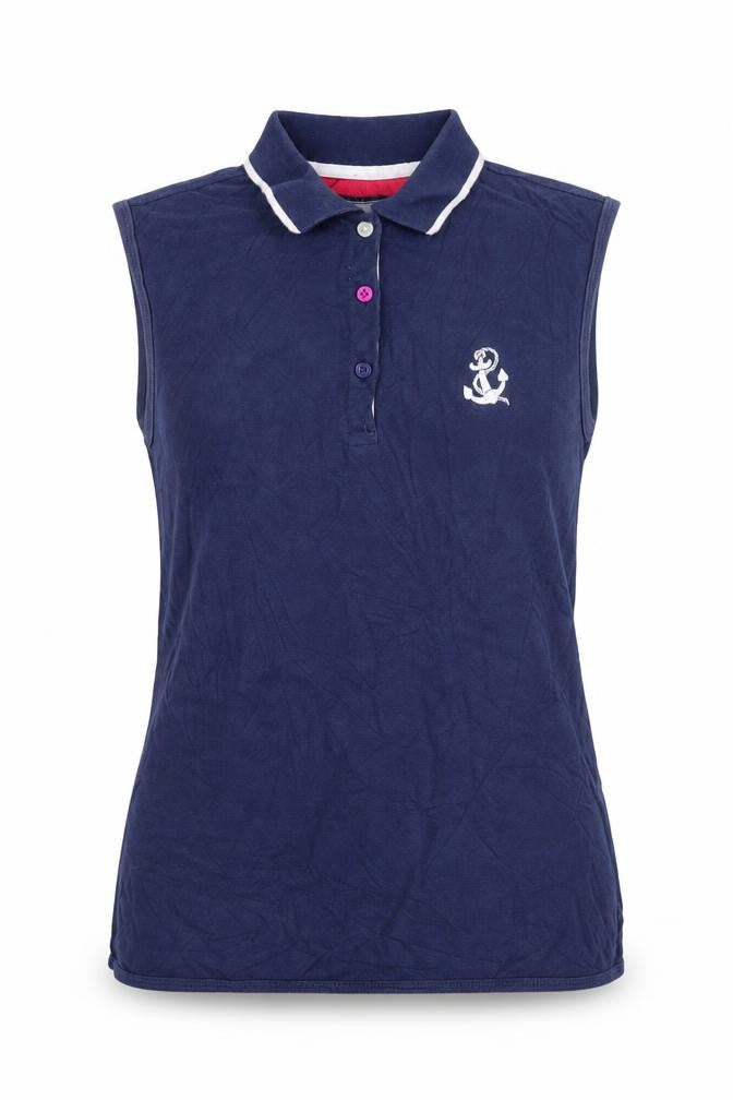 Hazy Blue Women's Navy Sleeveless Cotton Polo Shirt Size 12