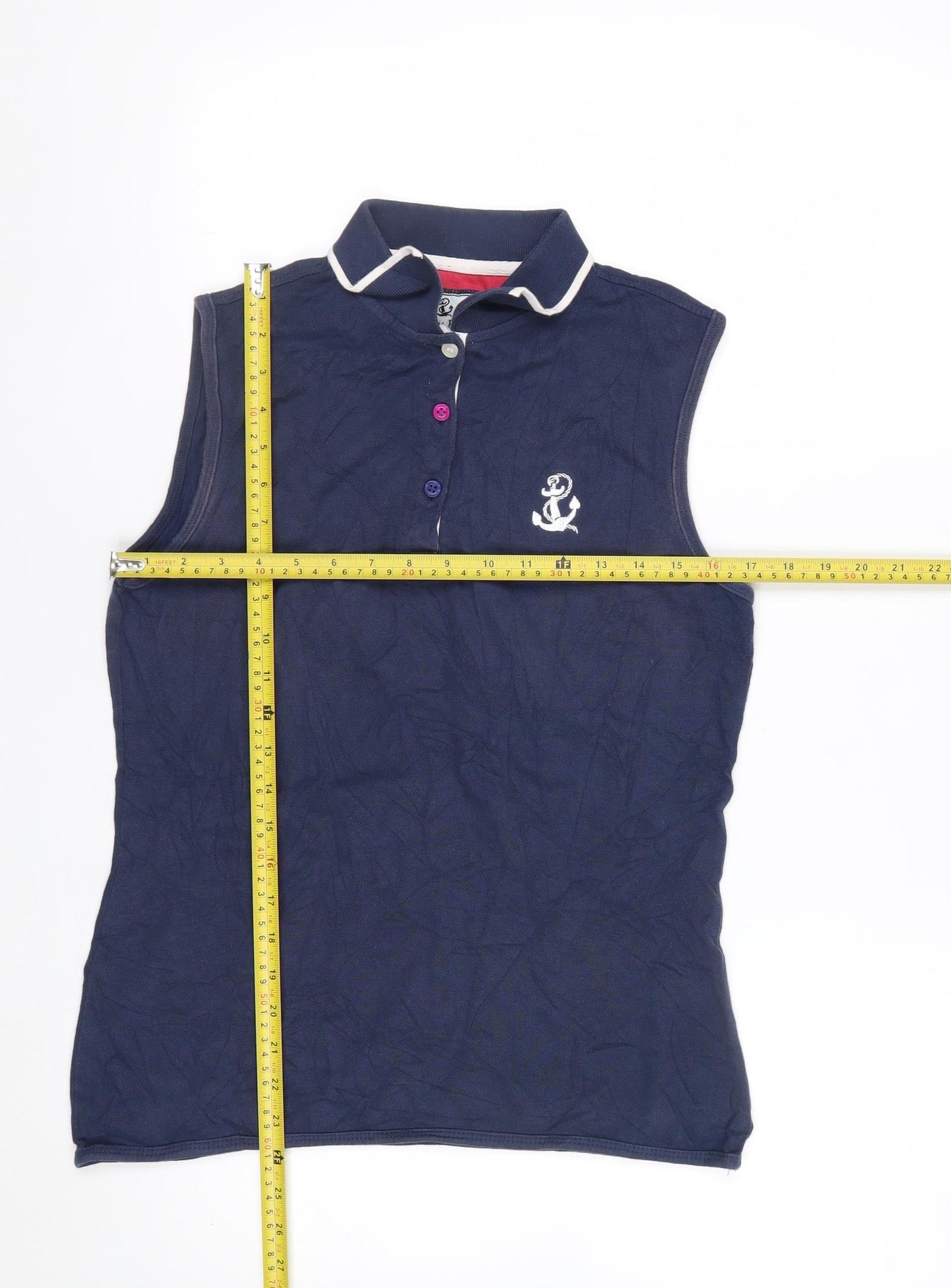 Hazy Blue Women's Navy Sleeveless Cotton Polo Shirt Size 12