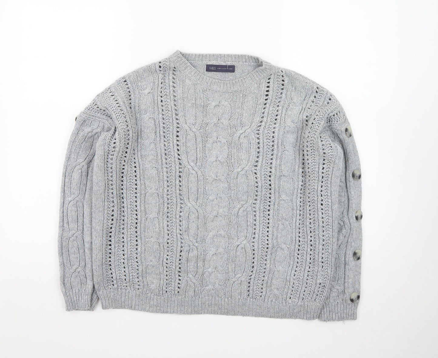 Marks and Spencer Women Grey Cable-Knit Wool Blend Jumper Size 14