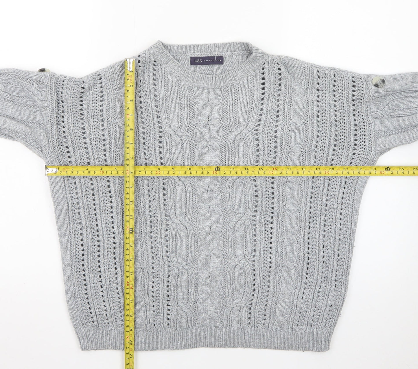Marks and Spencer Women Grey Cable-Knit Wool Blend Jumper Size 14