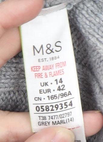 Marks and Spencer Women Grey Cable-Knit Wool Blend Jumper Size 14