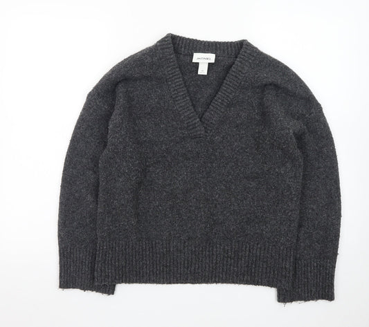 Monki Womens Grey Wool Blend V-Neck Chunky Knit Jumper XS