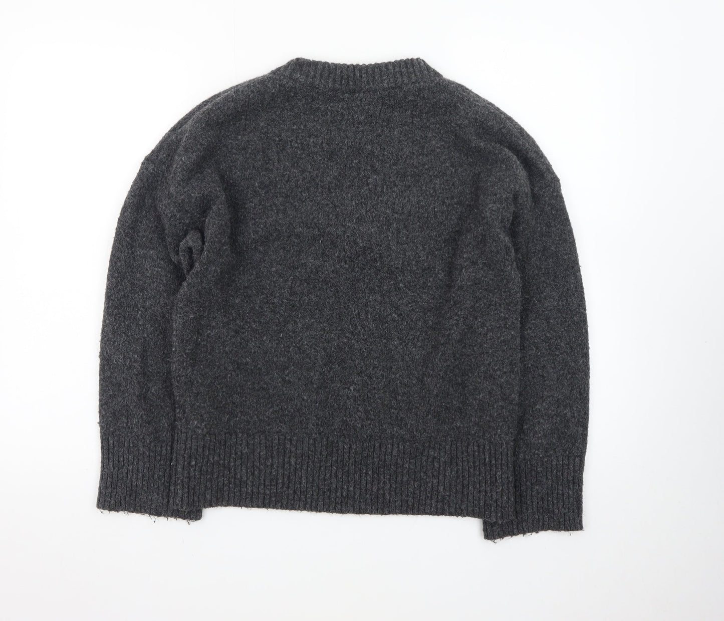 Monki Womens Grey Wool Blend V-Neck Chunky Knit Jumper XS