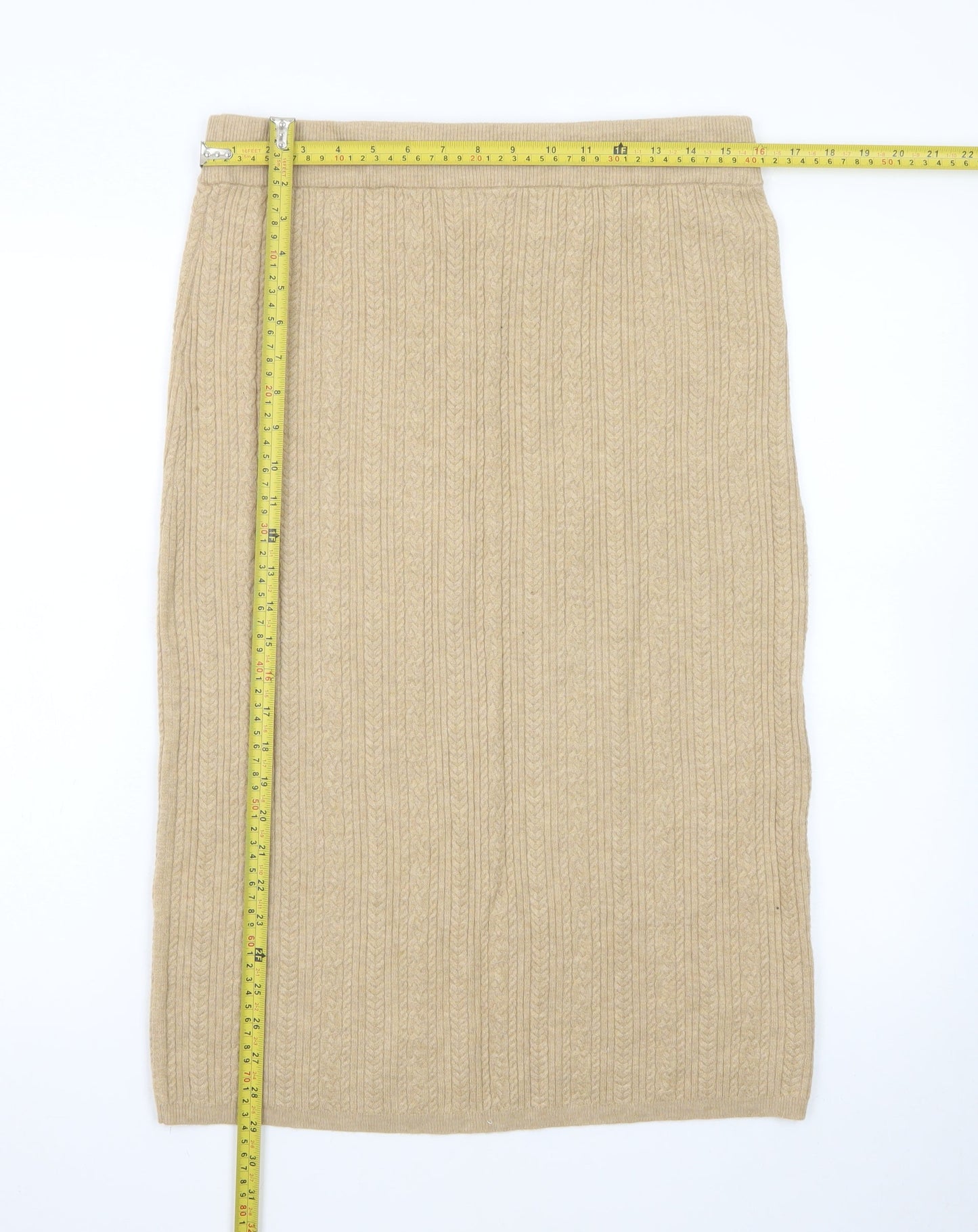 Marks and Spencer Women Beige Wool Knit Pencil Skirt Size 14