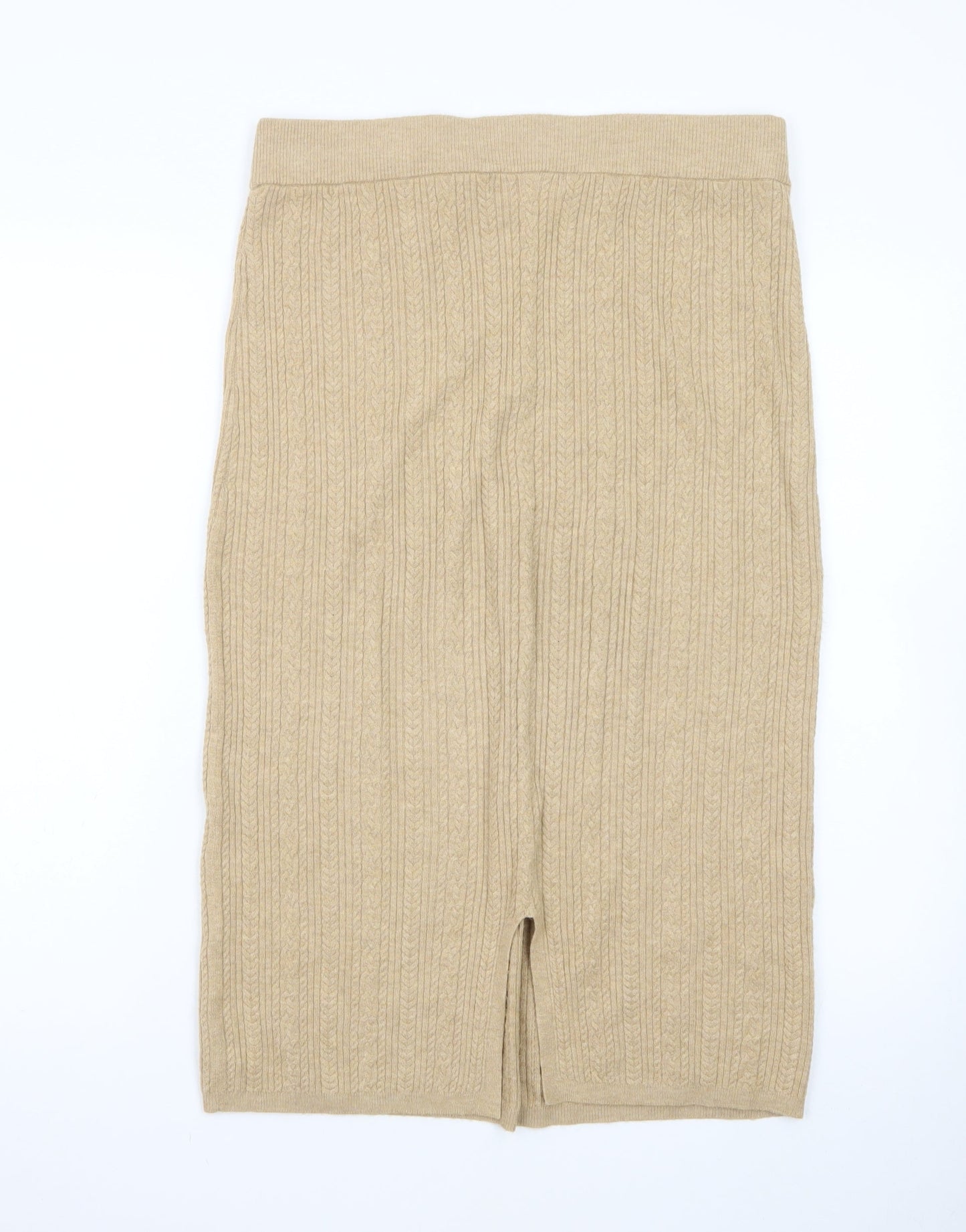 Marks and Spencer Women Beige Wool Knit Pencil Skirt Size 14