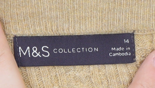 Marks and Spencer Women Beige Wool Knit Pencil Skirt Size 14