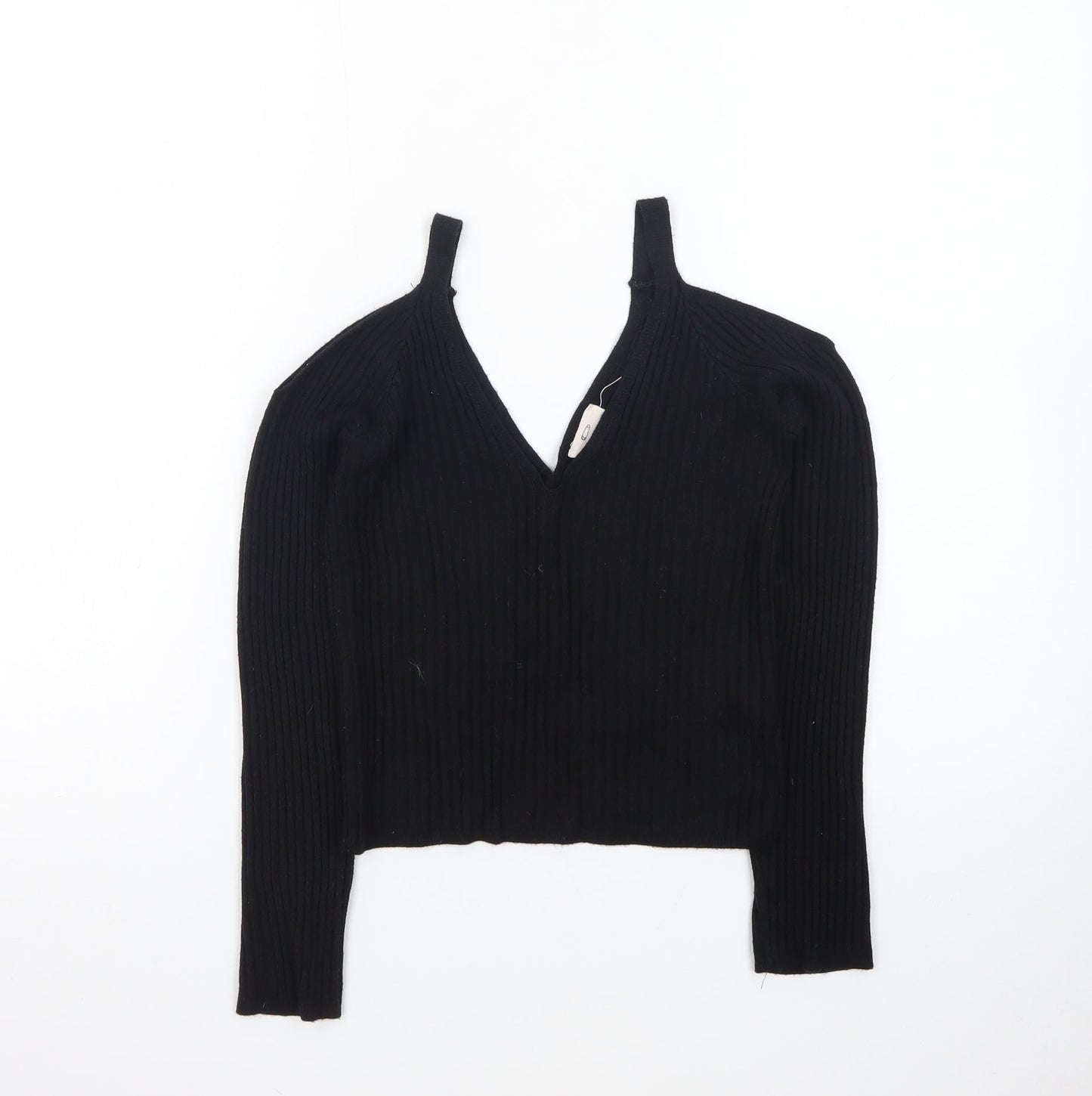 Pins and Needles Womens Black Cropped Knit V-Neck Top S