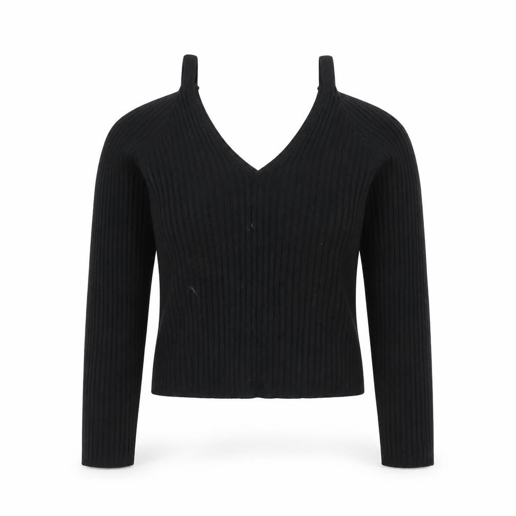Pins & Needles Womens Black Cropped Knit V-Neck Top S