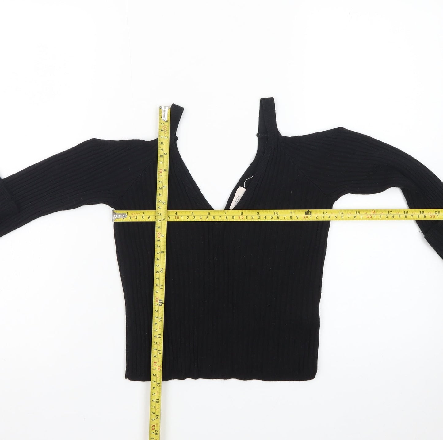 Pins and Needles Womens Black Cropped Knit V-Neck Top S