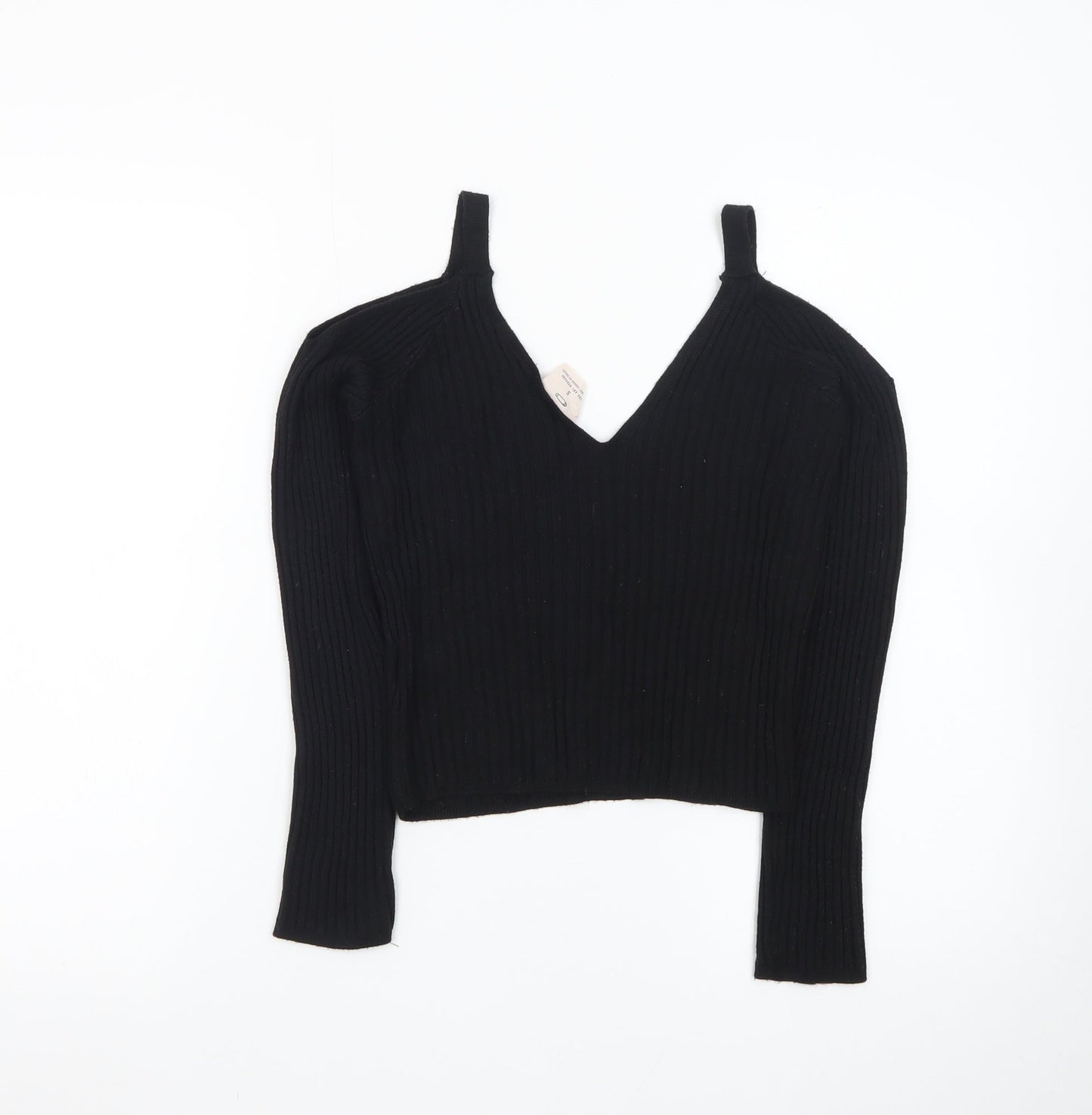Pins and Needles Womens Black Cropped Knit V-Neck Top S