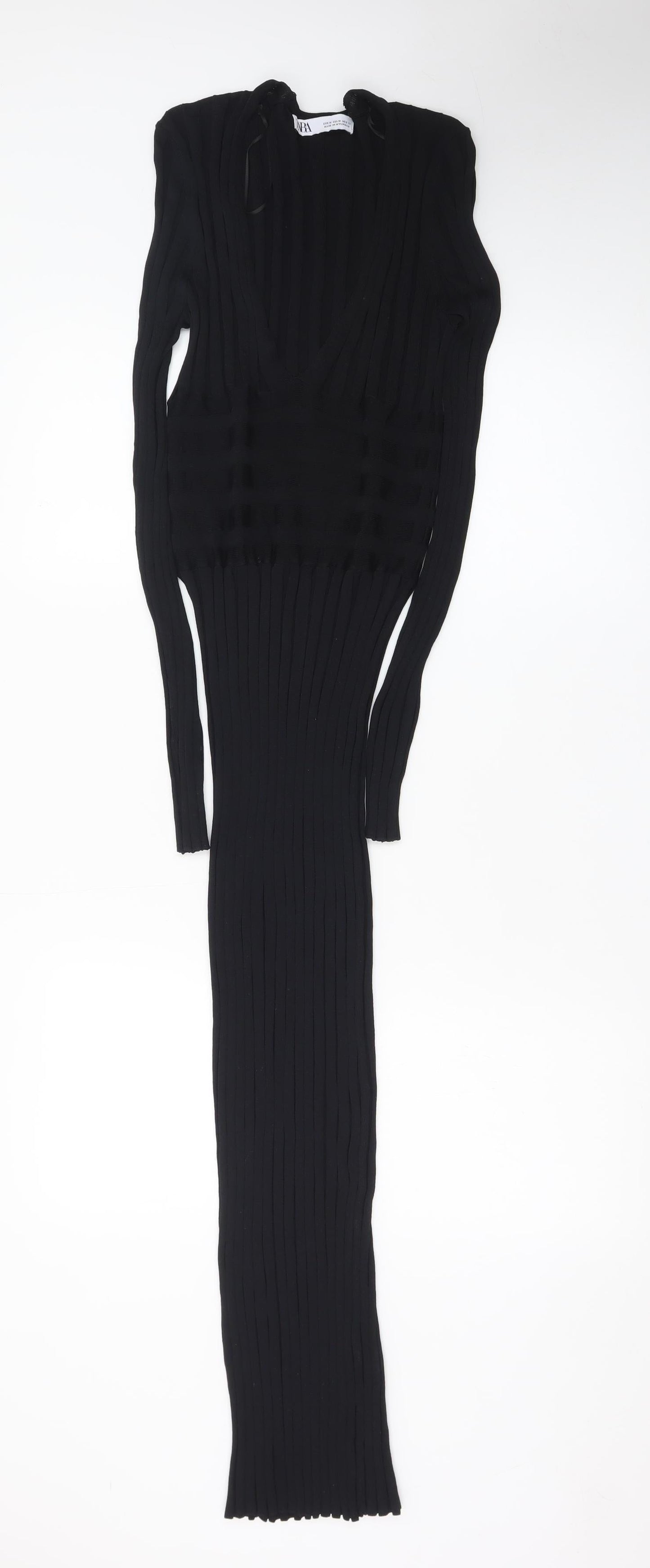 Zara Women Black Size 10 Long Sleeve Bodycon Knit Dress