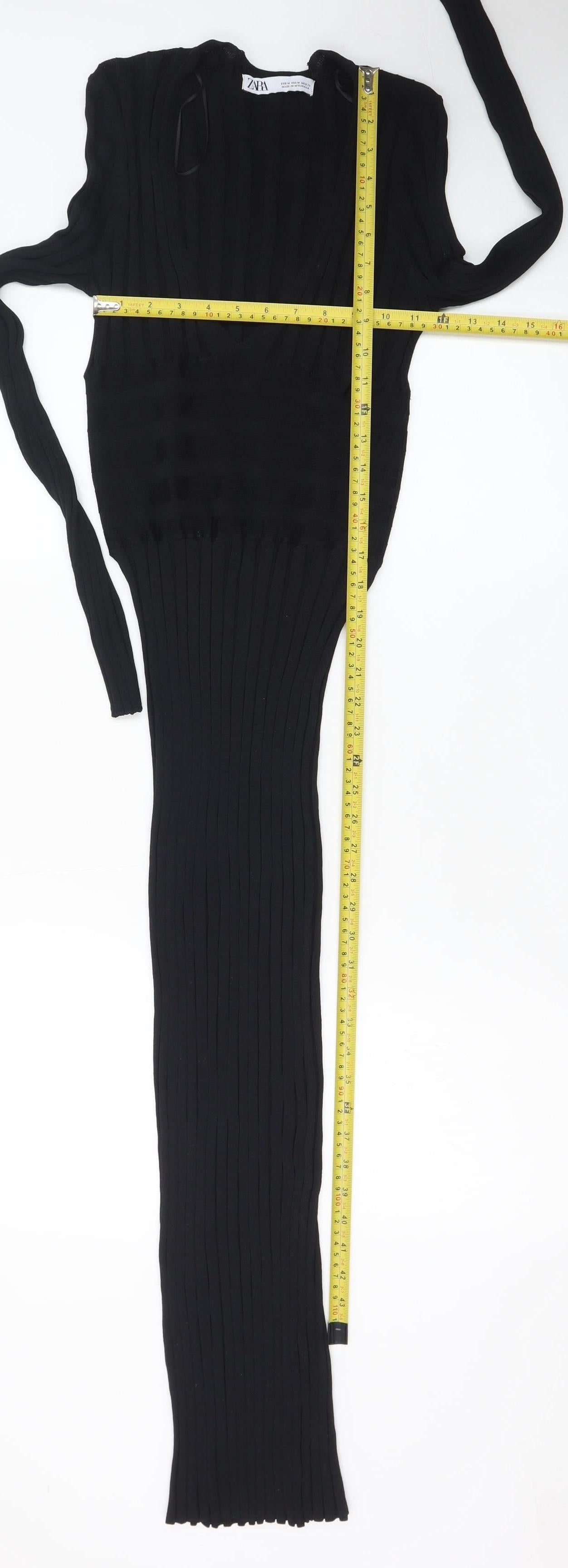 Zara Women Black Size 10 Long Sleeve Bodycon Knit Dress