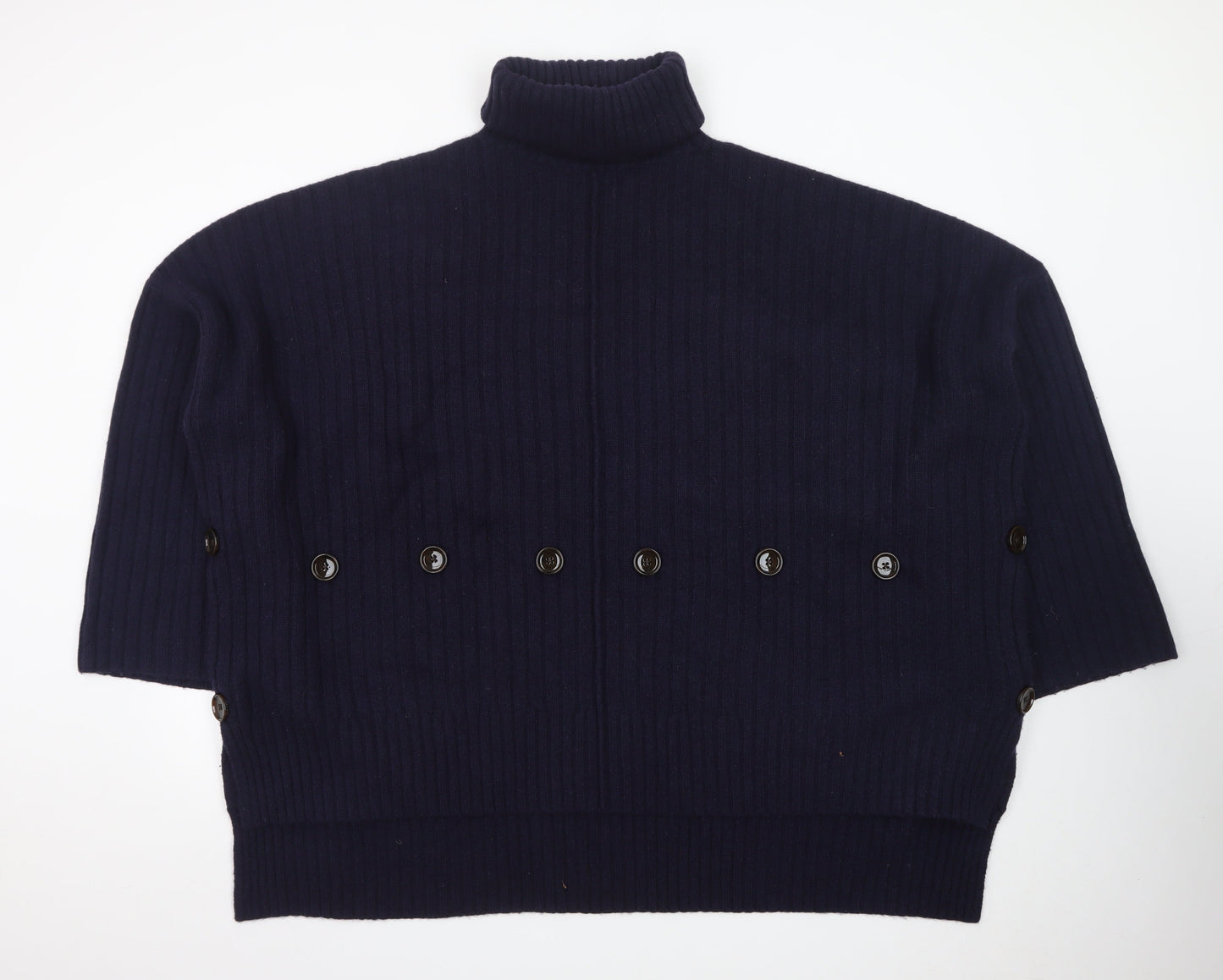 Joseph Women Blue Wool Roll Neck Ribbed Jumper Size M