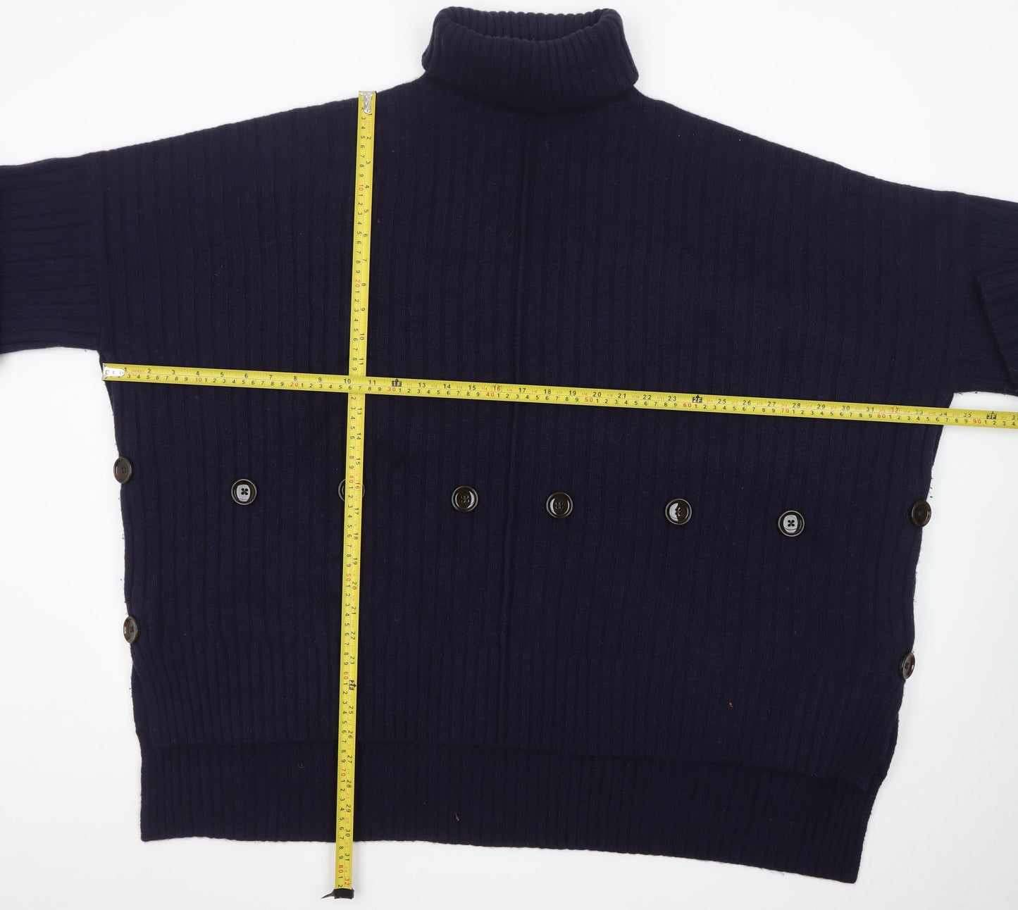 Joseph Women Blue Wool Roll Neck Ribbed Jumper Size M