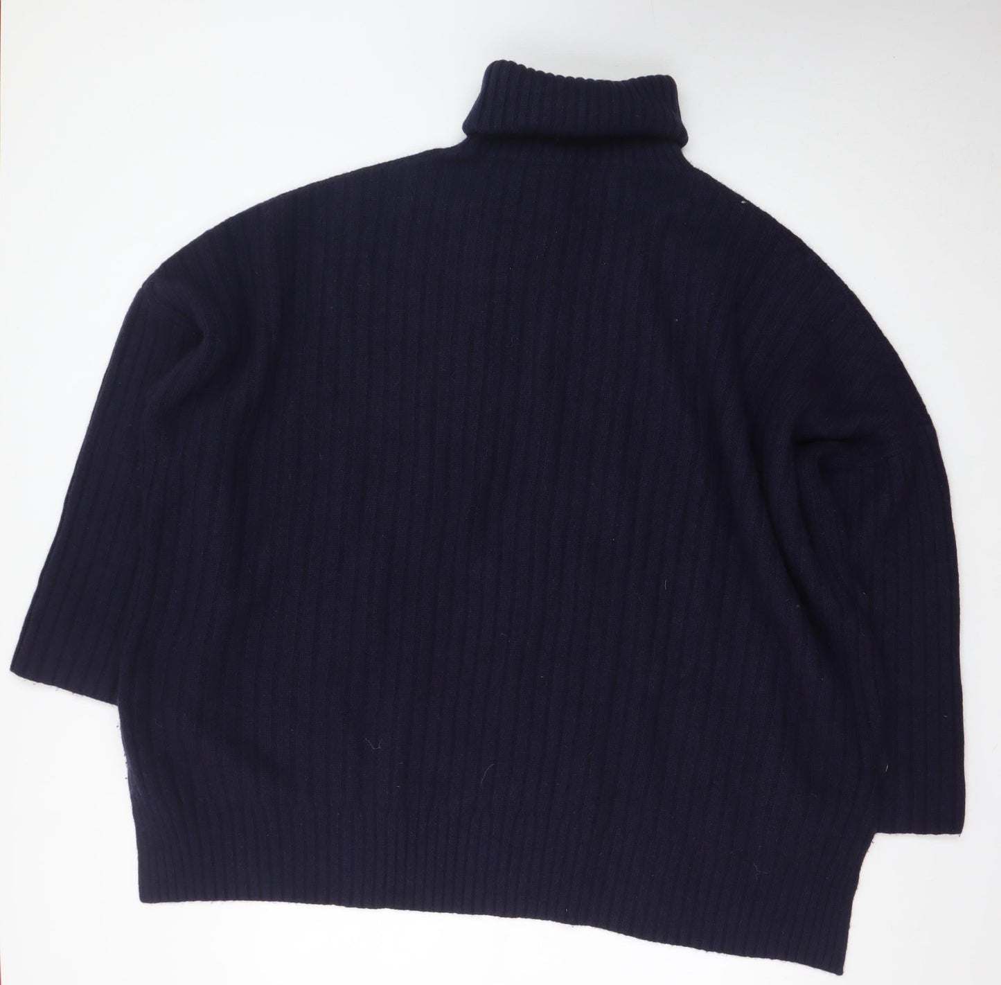 Joseph Women Blue Wool Roll Neck Ribbed Jumper Size M