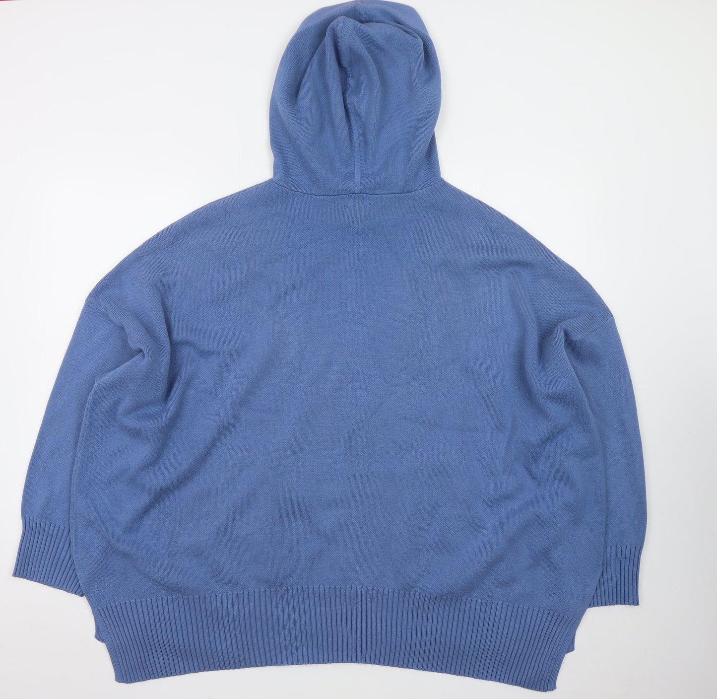 Kin Mens Blue L Hooded Cotton Pullover Jumper Knitwear