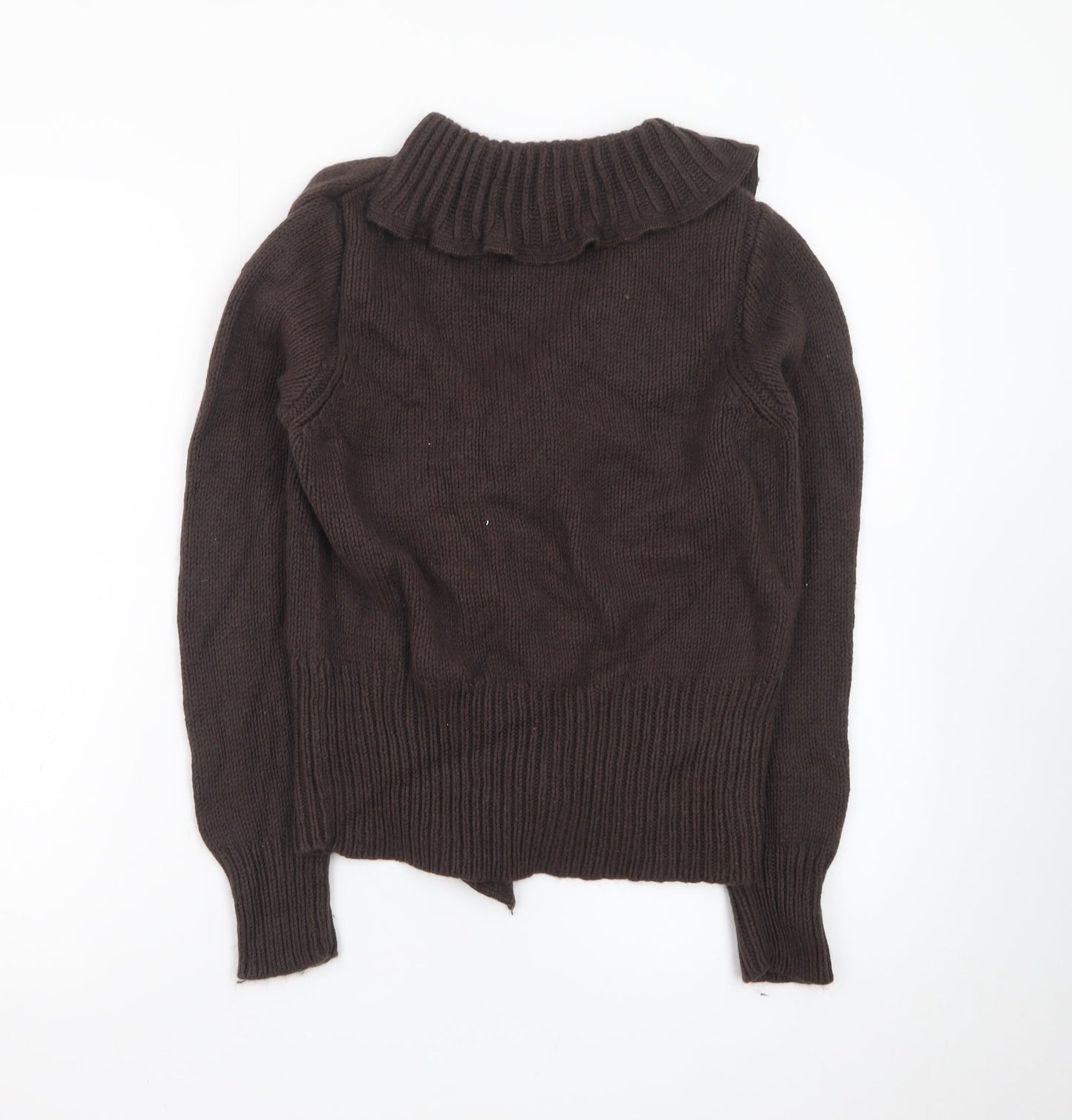 Marks and Spencer Women Brown Ruffle V-Neck Knit Cardigan Size M