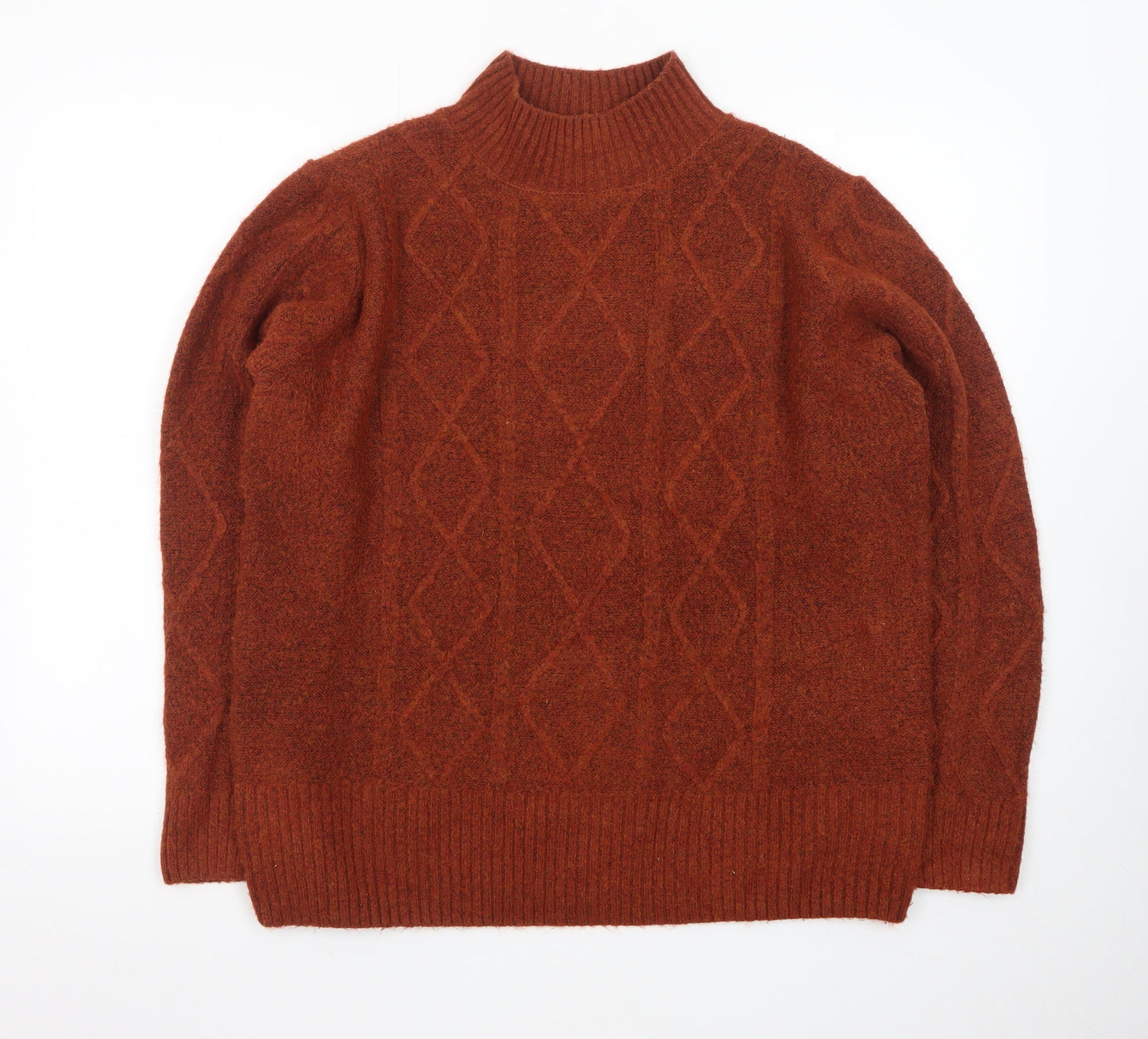 ISLE Women's Brown Mock Neck Cable-Knit Pullover Jumper Size L 18-20